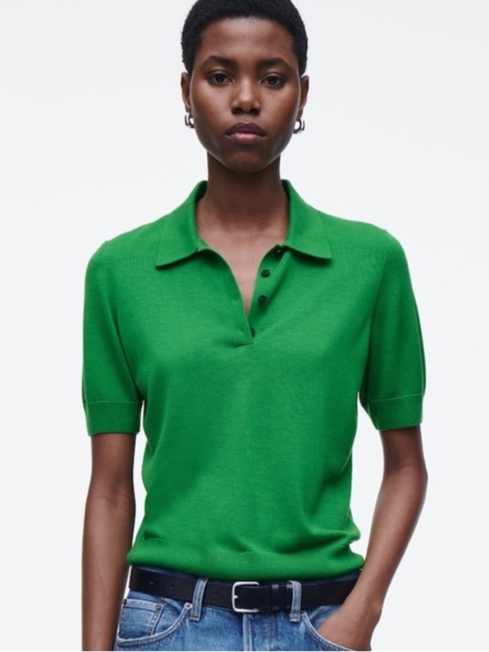 COS Merino Wool Blend Polo Short-Sleeve Top sz. S